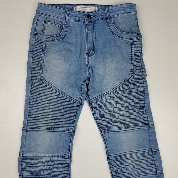 DAVID.ANN Ribbed Straight Biker Denim Jean Skinny - Picture 2 of 7